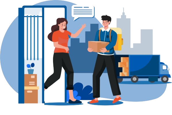 A courier delivering a package to a customer's doorstep